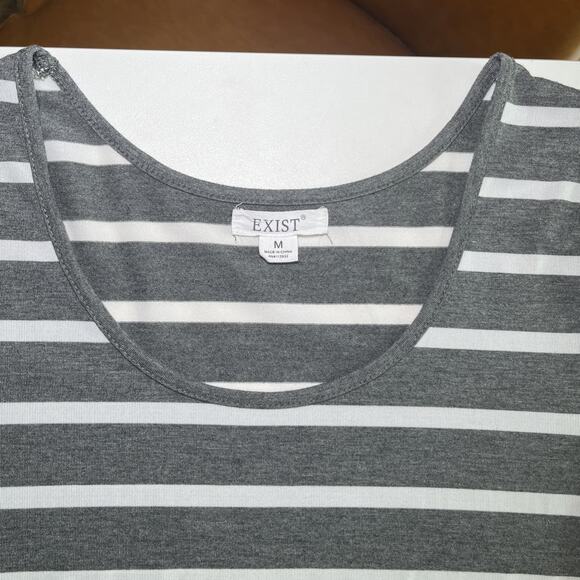 Exist Maxi Dress Gray Ivory Striped Short Sleeve Casual Womens Size Medium NWOT - Picture 2 of 10